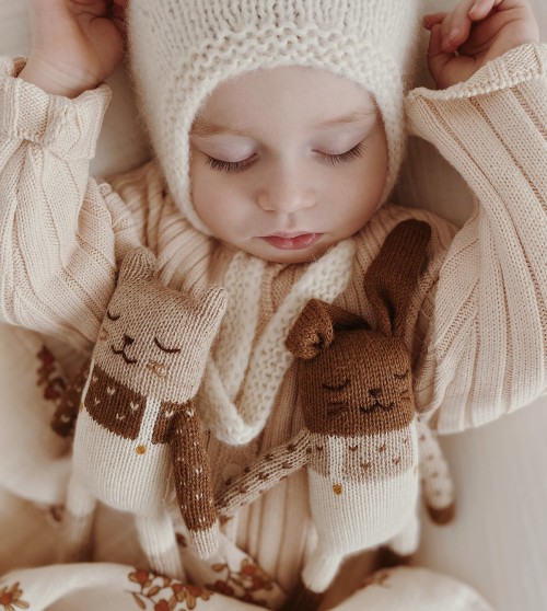 Bunny knit toy | ecru overalls