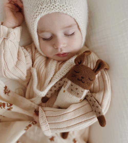 Bunny knit toy | ecru overalls 2