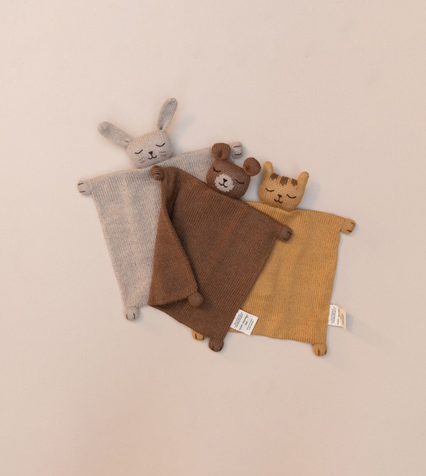 Doudou plat tricoté | ourson noisette
