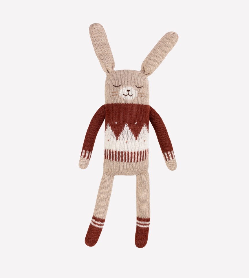 Grand doudou lapin | pull jacquard sienne
