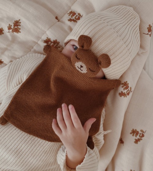 Doudou plat tricoté | ourson noisette