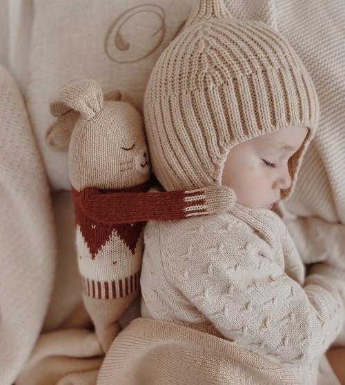 Grand doudou lapin | pull jacquard sienne