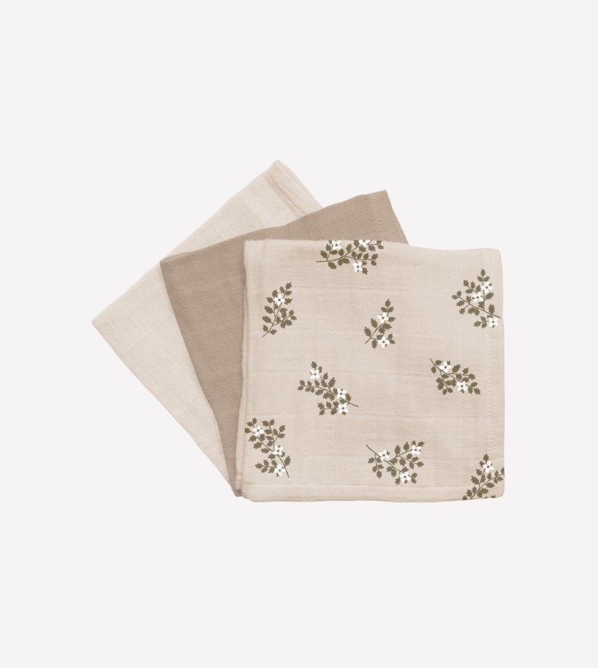 3 pack muslin wipes | holly flowers