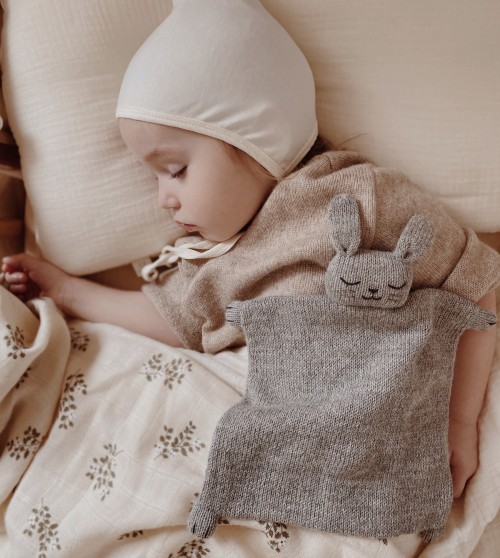 Doudou plat tricoté | lapin gris