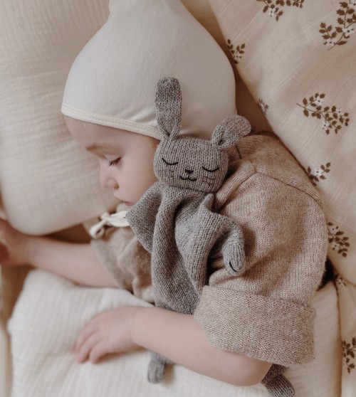 Doudou plat tricoté | lapin gris
