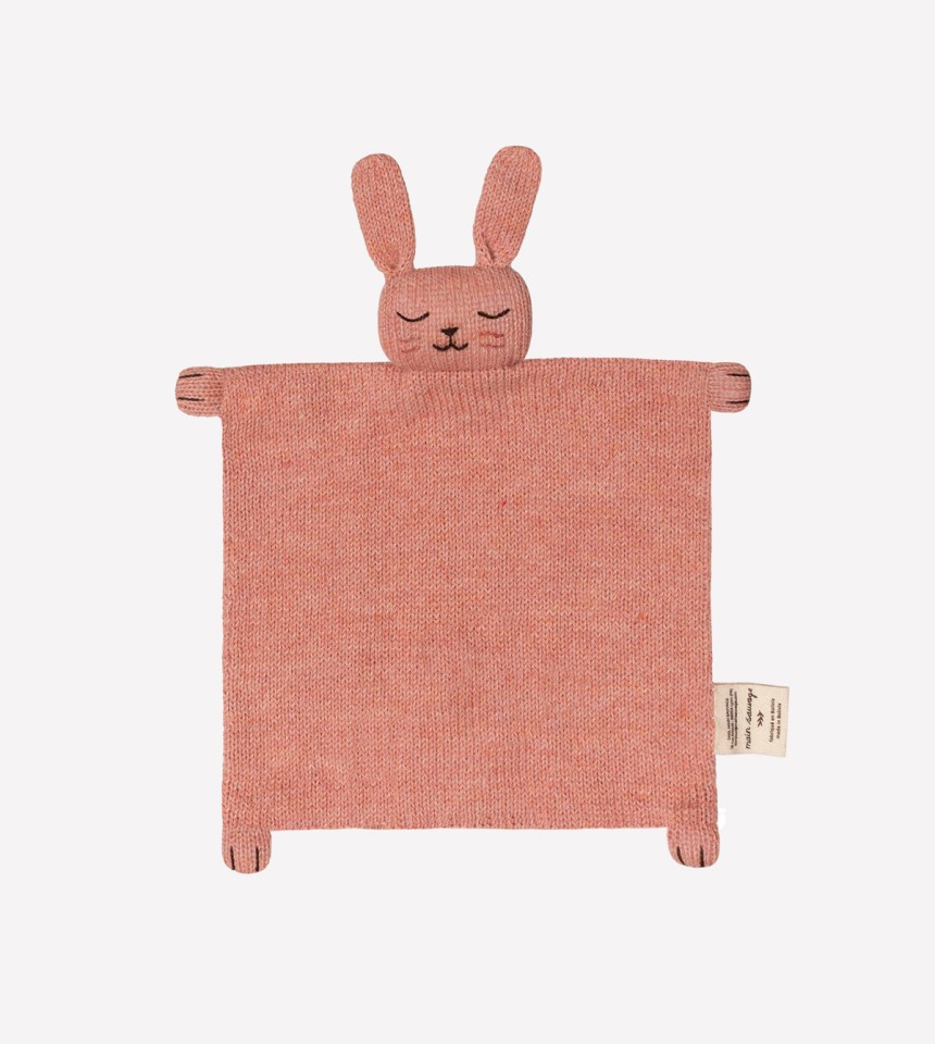 Doudou plat tricoté | lapin rose