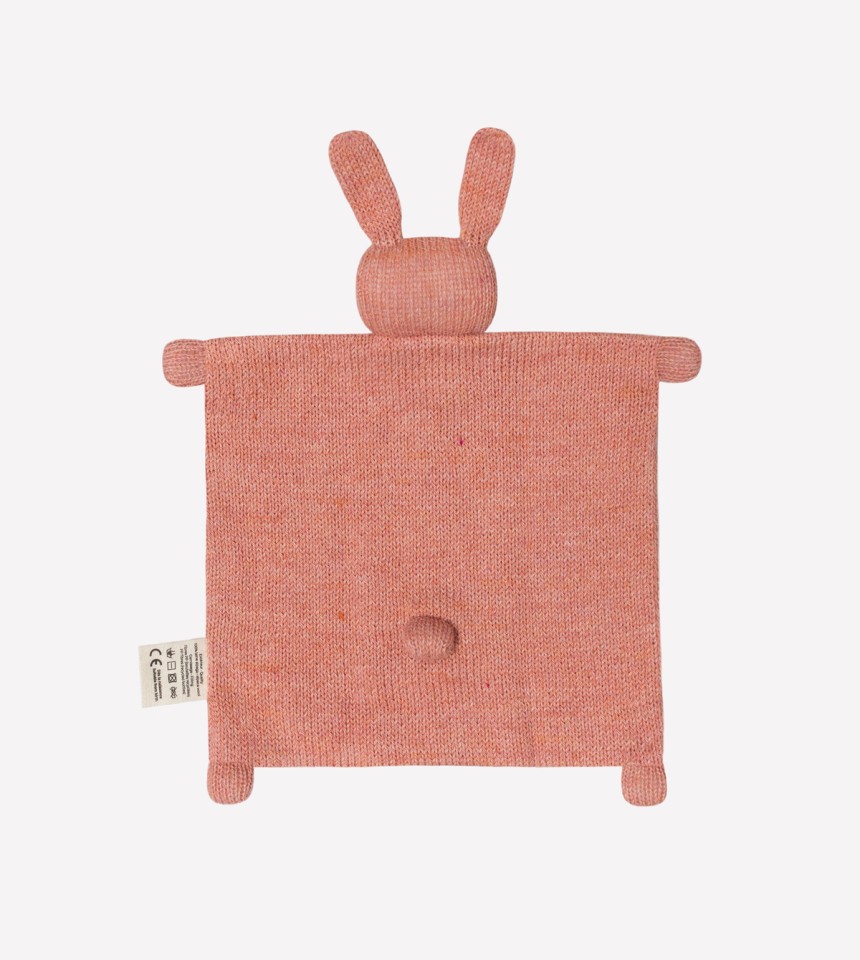 Doudou plat tricoté | lapin rose