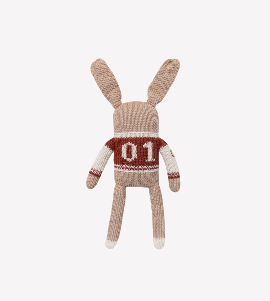 Bunny knit toy | baseball sienna