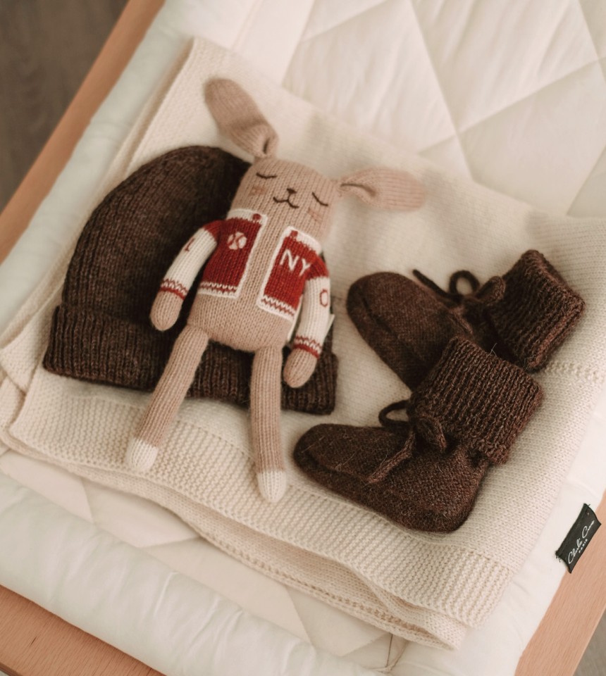 Bunny knit toy | baseball sienna