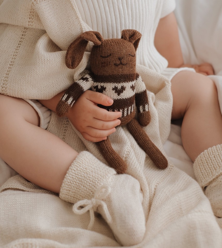 Doudou lapin | pull jacquard mocha foné