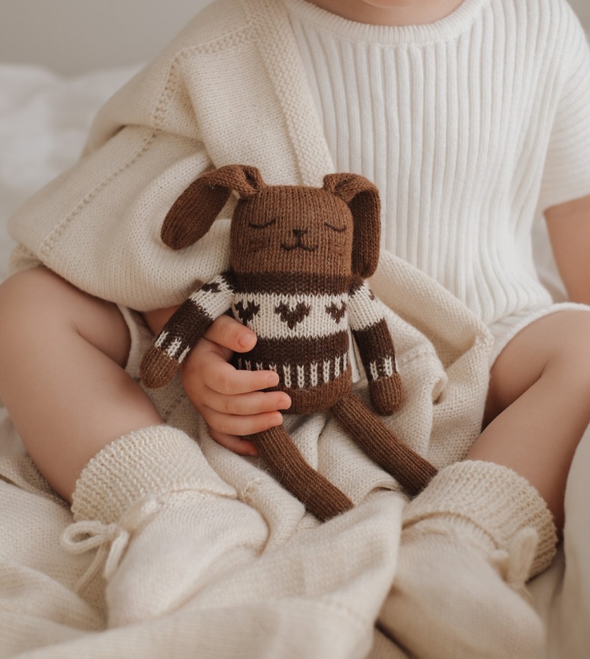 Doudou lapin | pull jacquard mocha foné
