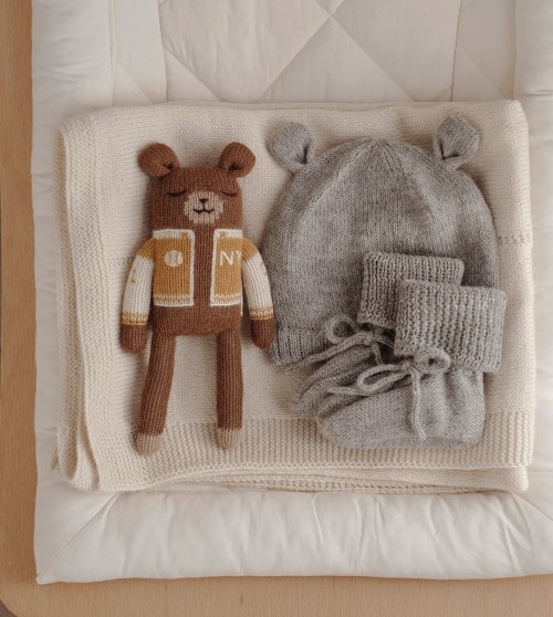 Bonnet bébé tricoté ourson