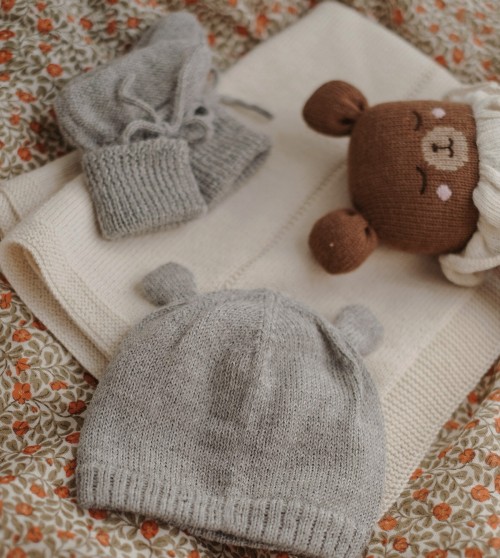 Bonnet bébé tricoté ourson