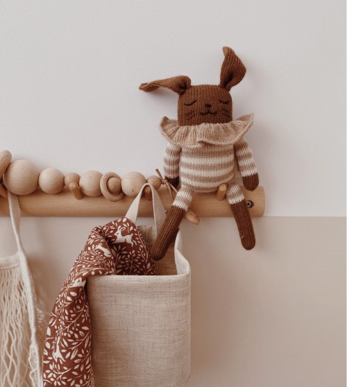Bunny knit toy | sand striped romper