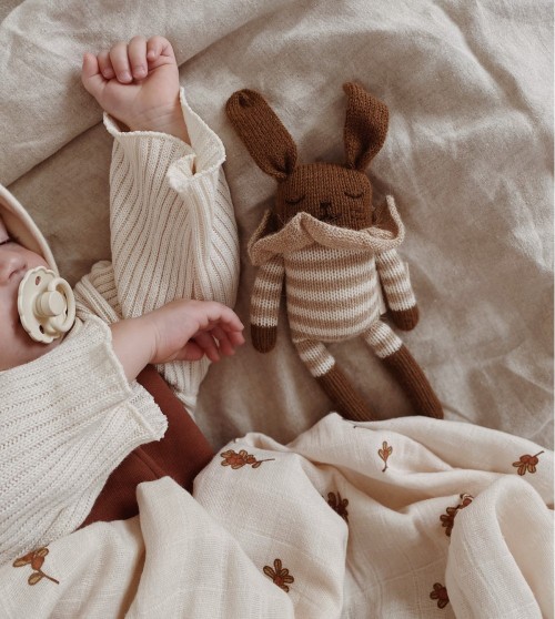 Bunny knit toy | sand striped romper