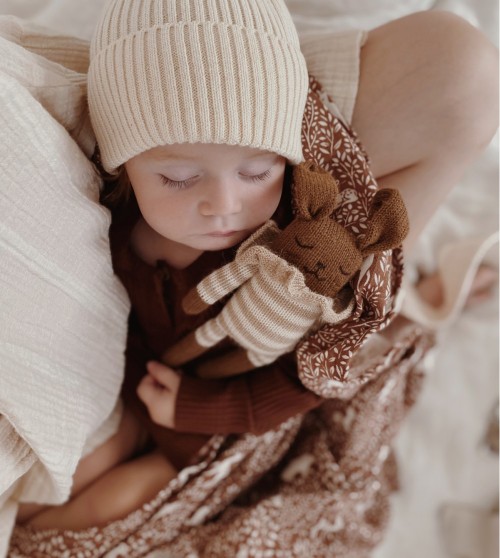 Bunny knit toy | sand striped romper