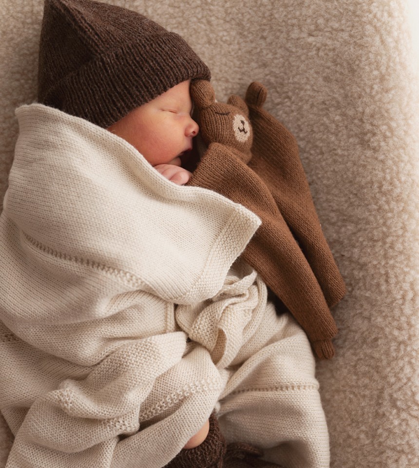 Doudou plat tricoté | ourson noisette