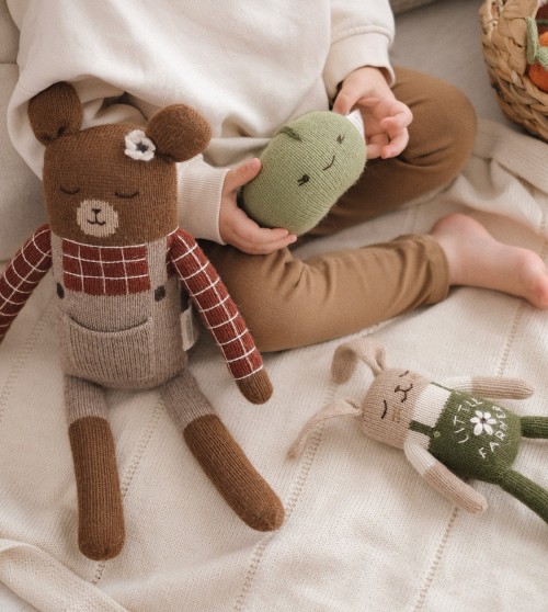 Grand doudou ourson | chemise à carreaux sienne