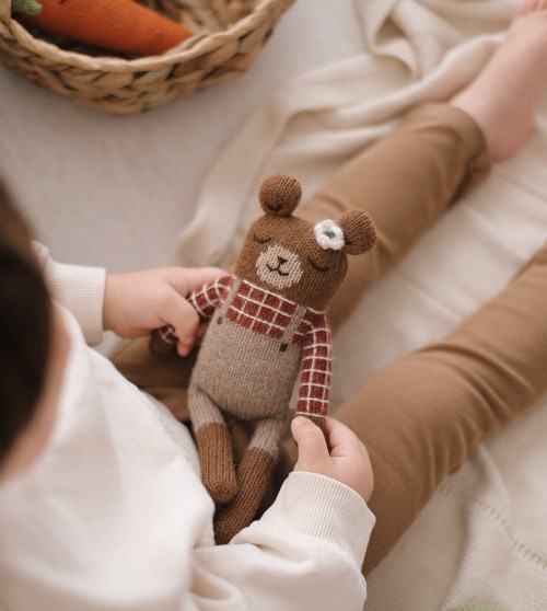 Doudou ourson | chemise à carreaux sienne