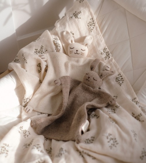 Doudou plat tricoté | lapin écru
