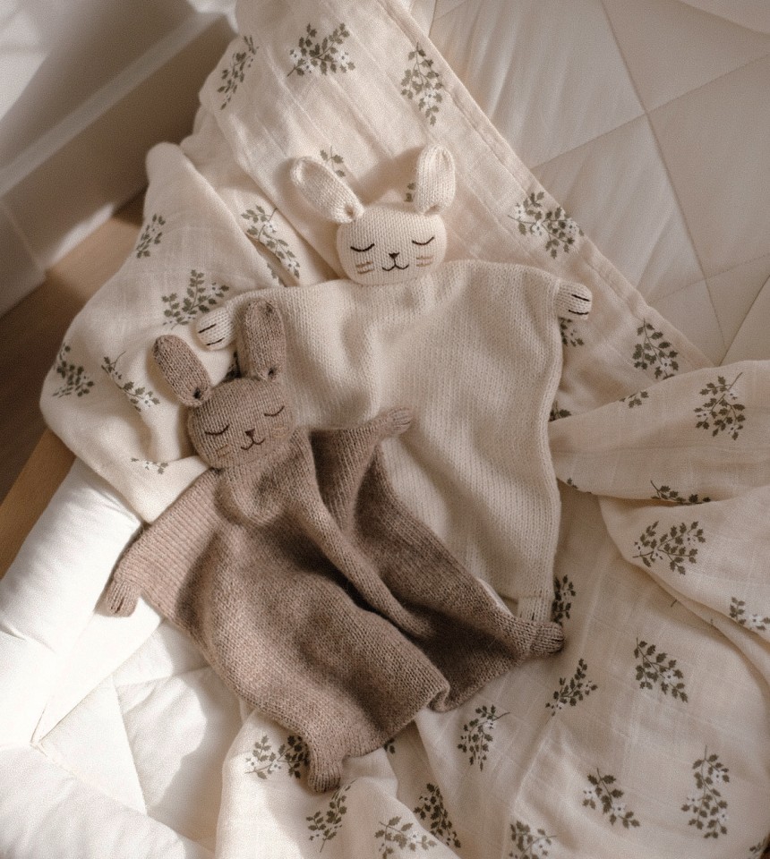 Doudou plat tricoté | lapin écru
