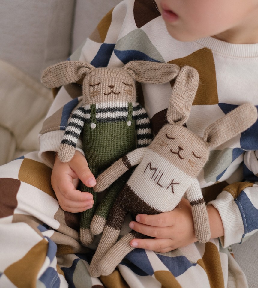 Bunny knit toy olive overalls | Main...