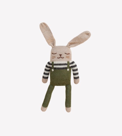 Bunny knit toy olive overalls | Main Sauvage x Organic Zoo