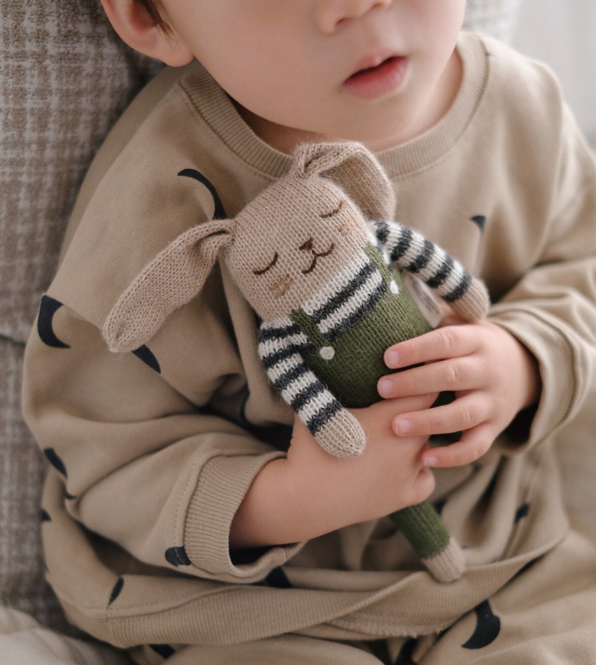 Bunny knit toy olive overalls | Main...