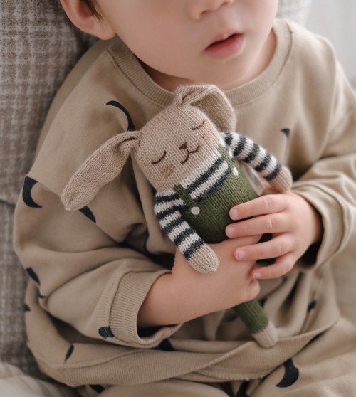 Bunny knit toy olive overalls | Main Sauvage x Organic Zoo