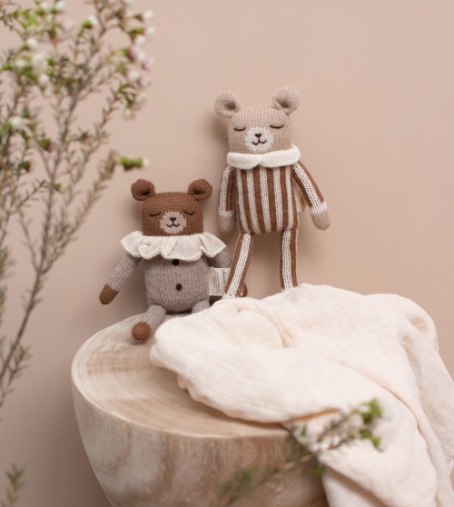 Doudou ourson | combinaison à rayures noisette