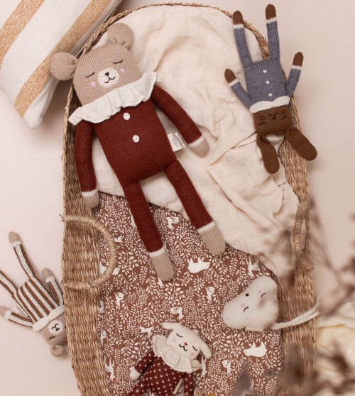 Doudou ourson | combinaison à rayures noisette