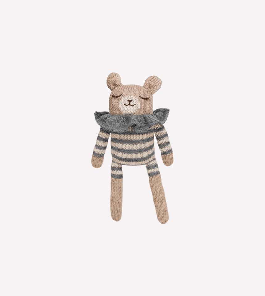 Teddy knit toy | slate striped romper