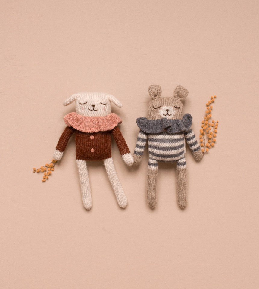 Main Sauvage Teddy Knit Toy - Slate Striped Romper Main Sauvage Teddy Knit Toy - Slate Striped Romper