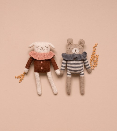 Main Sauvage Teddy Knit Toy - Slate Striped Romper Main Sauvage Teddy Knit Toy - Slate Striped Romper