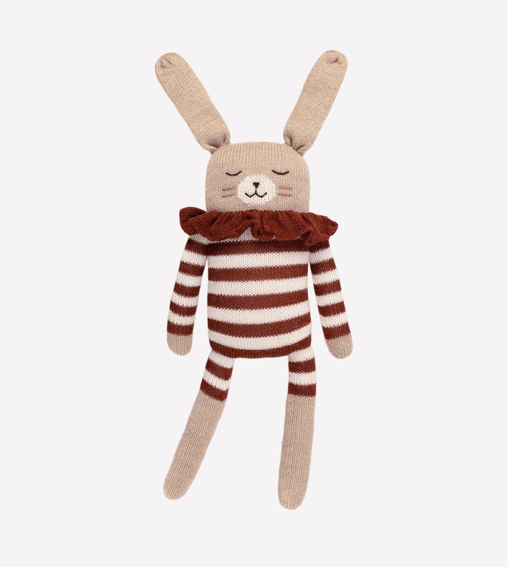 Grand doudou lapin  pull jacquard sienne