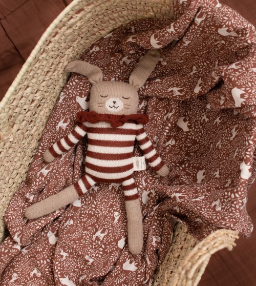 Grand doudou lapin | combishort rayé sienne