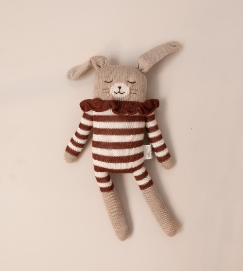 Grand doudou lapin | combishort rayé sienne