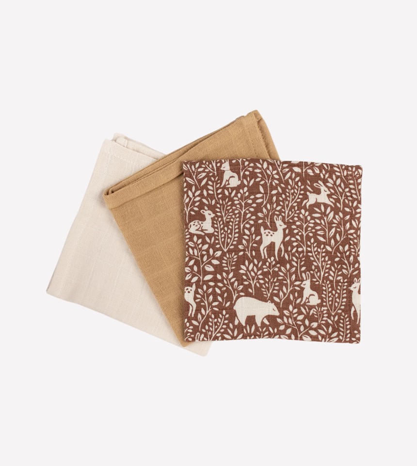 3 pack muslin wipes | woodland