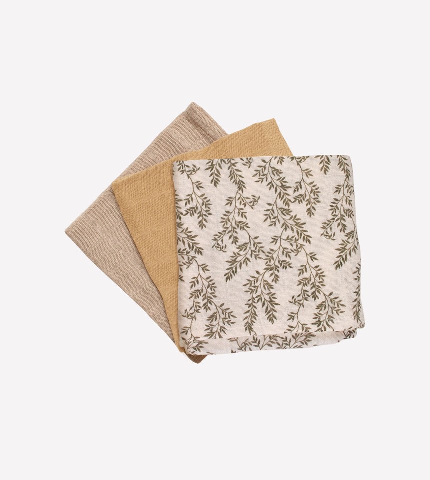 3 pack muslin wipes | bay leaves