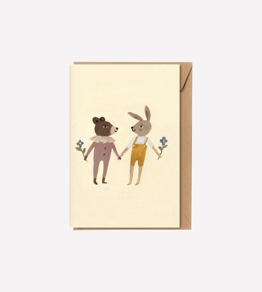 Carte double A5 | teddy and bunny