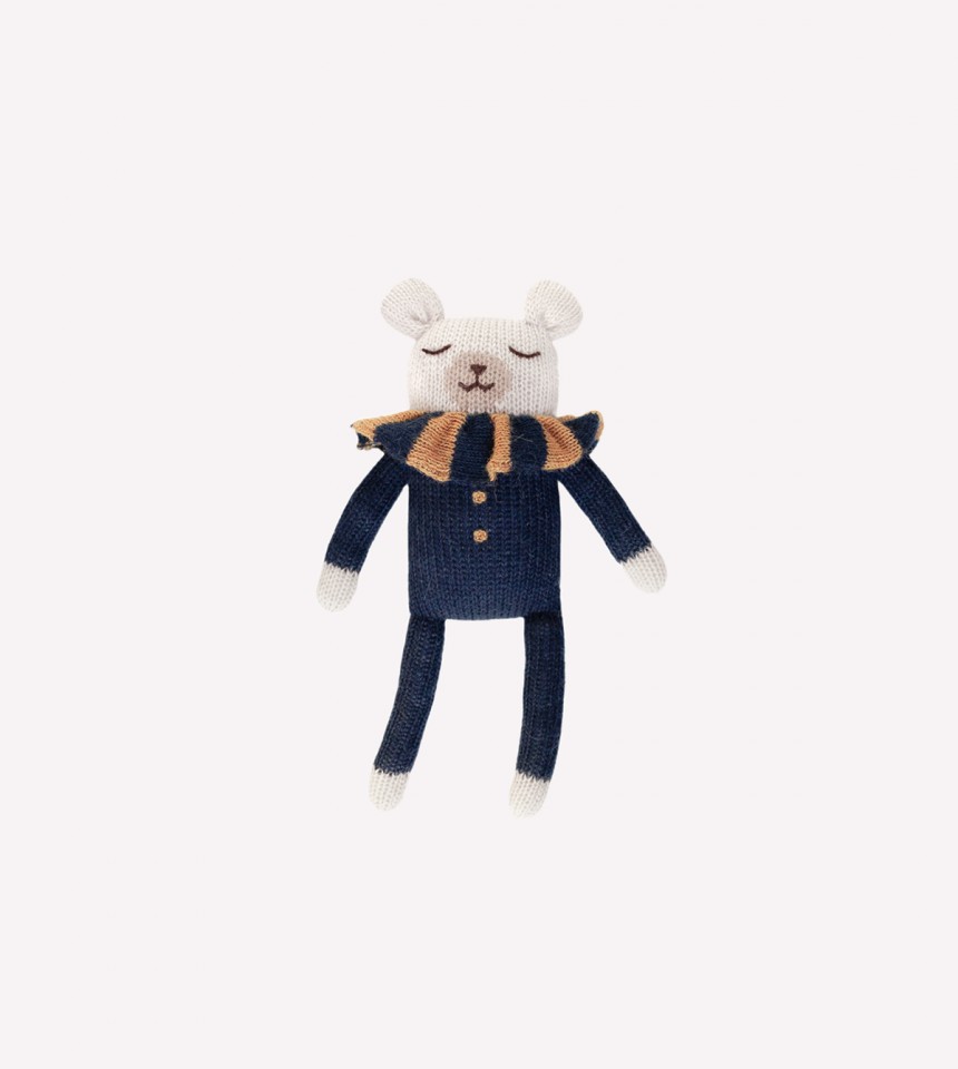 Polar bear knit toy | navy striped collar