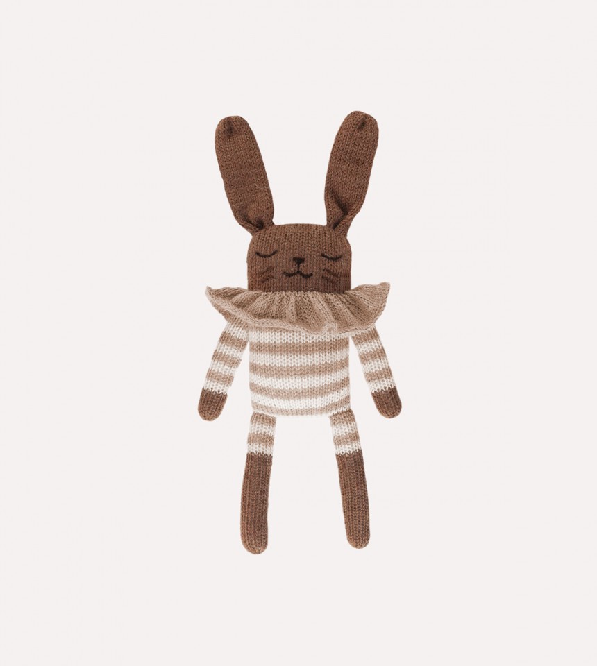 Bunny knit toy | sand striped romper